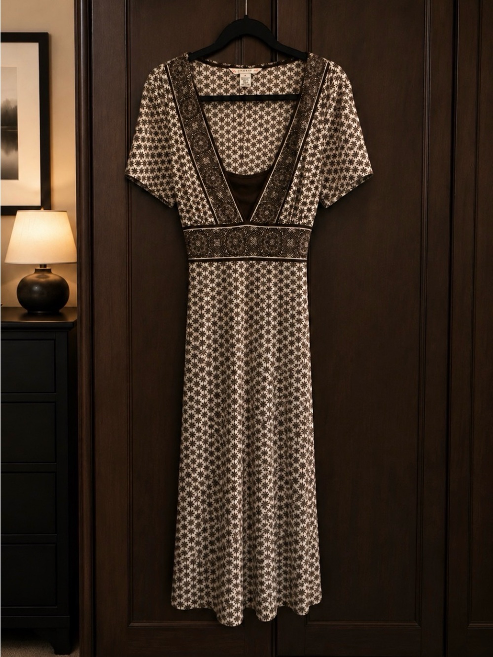 Aa Studio Brown & Cream Patterned V-Neck Maxi Dress